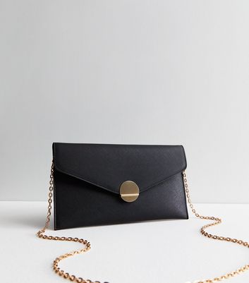 Black Leather Look Envelope Clutch Bag New Look