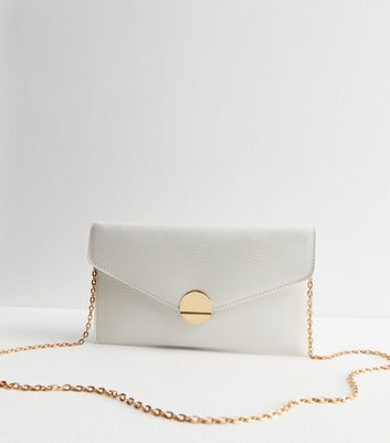 White Leather-Look Envelope Clutch Bag New Look