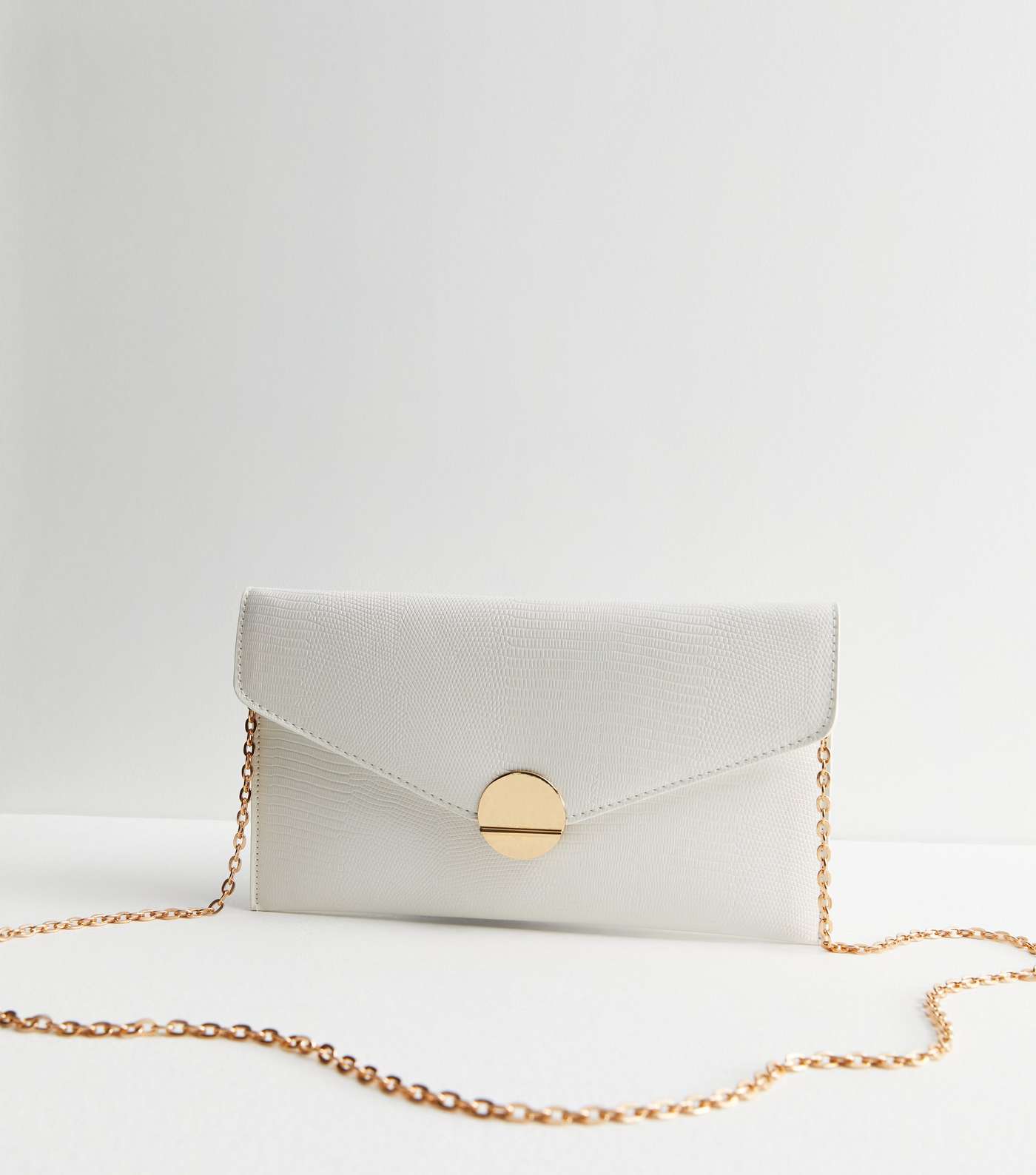 White Leather-Look Envelope Clutch Bag