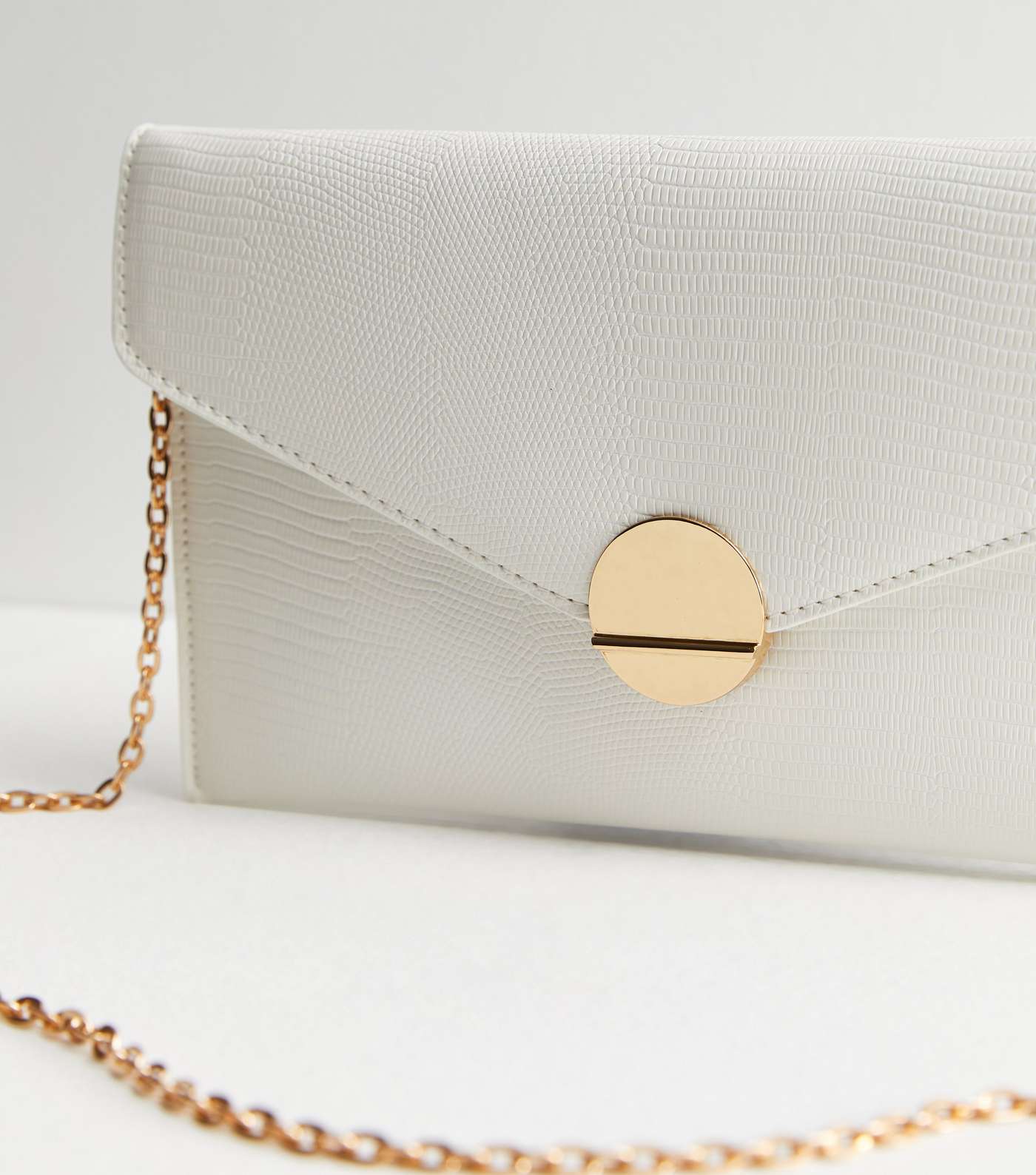 White Leather-Look Envelope Clutch Bag Image 3