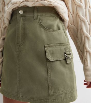 【mnem】Glee Cotton Cargo Skirt mini cotton cargo skirt - Khaki Green | Monki WW