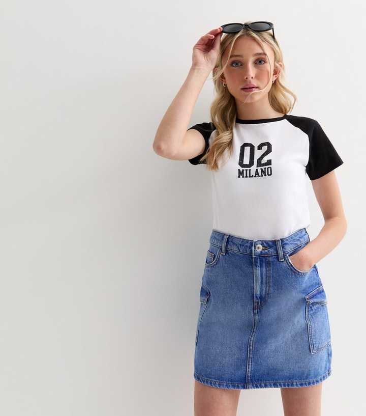 Girls Blue Denim Mini Cargo Skirt