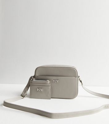 Grey Leather Look Camera Cross Body Bag and Purse New Look