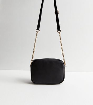 Black Leather-Look Debossed Camera Cross Body Bag New Look