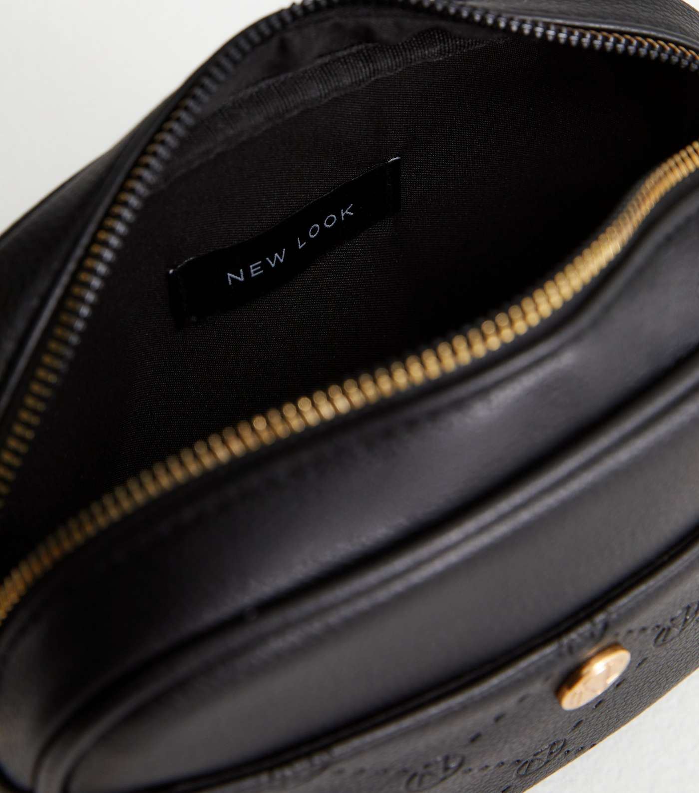 Black Leather-Look Debossed Camera Cross Body Bag Image 5