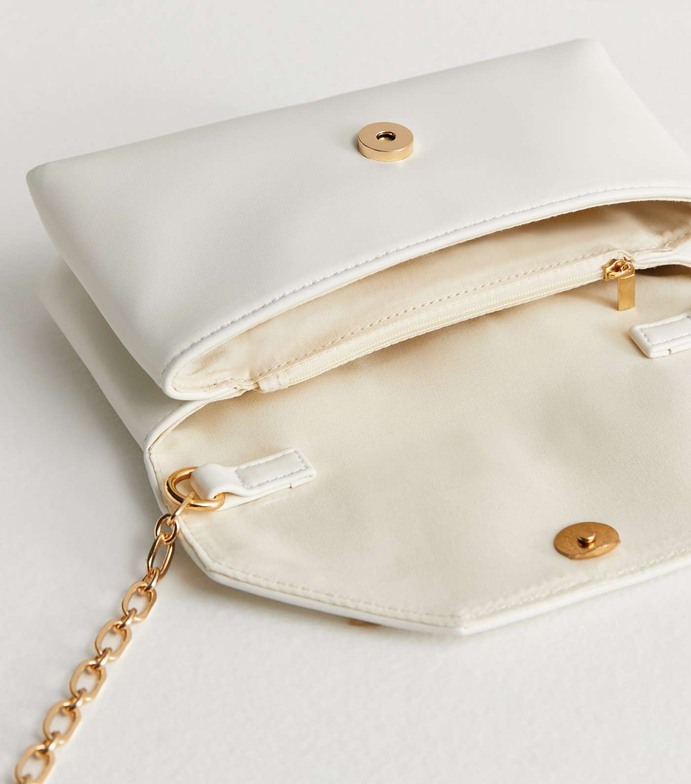 Cream Leather-Look Clutch Bag Image 5