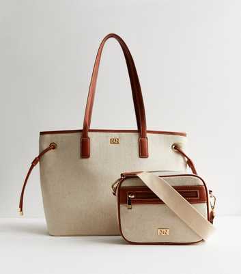Stone Canvas Tote and Cross Body Bag Duo