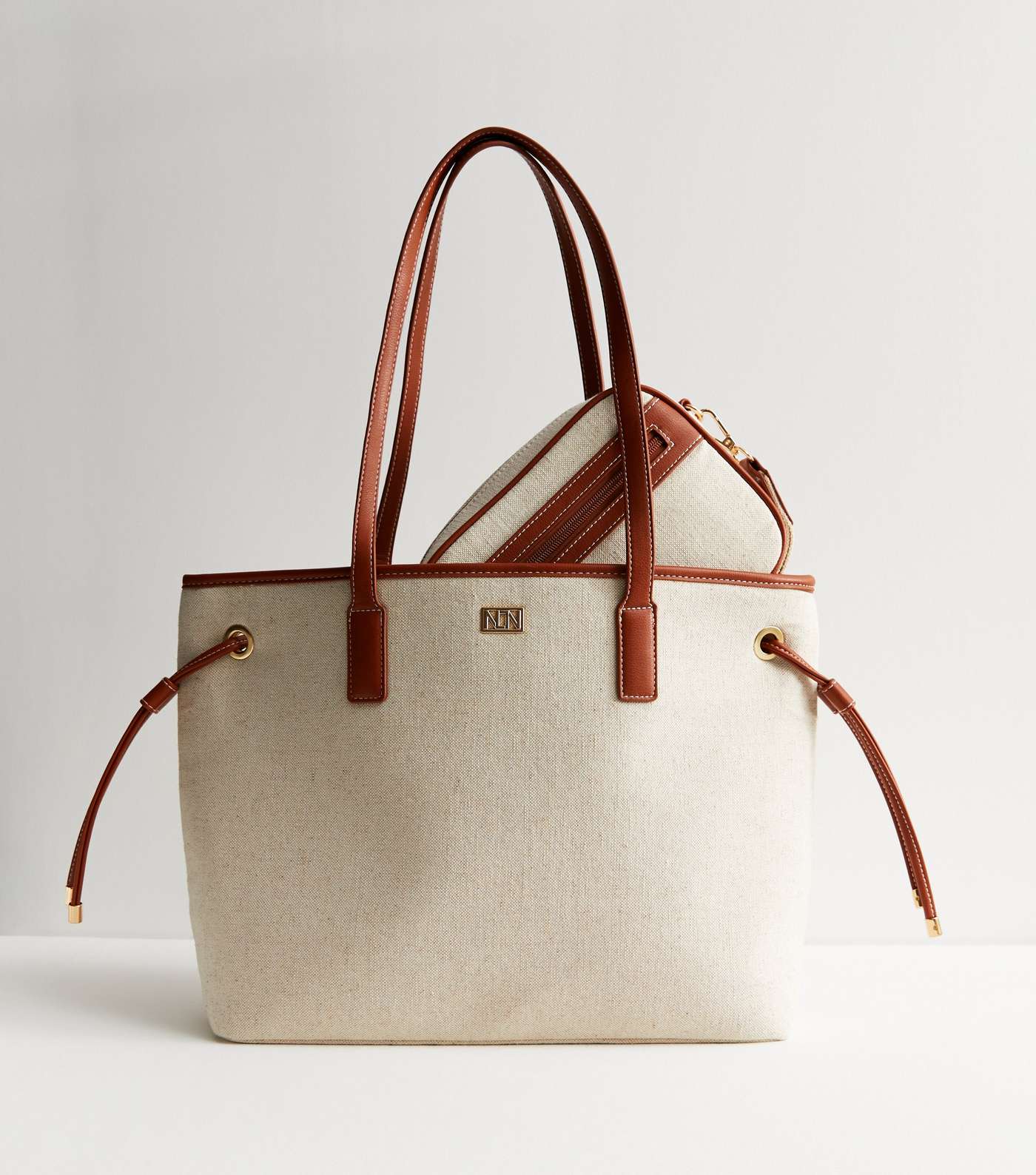 Stone Canvas Tote and Cross Body Bag Duo Image 5