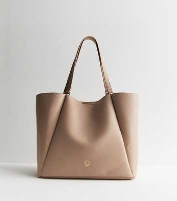 Camel Leather-Look Folded Tote Bag