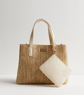 Stone Raffia Tote Bag Duo New Look