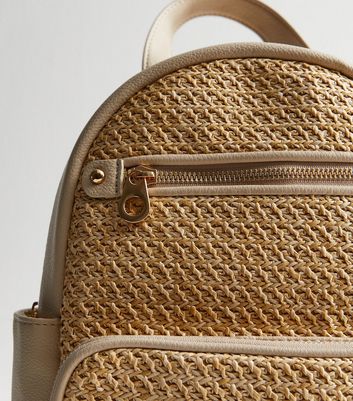 Stone Raffia Leather-Look Trim Backpack New Look