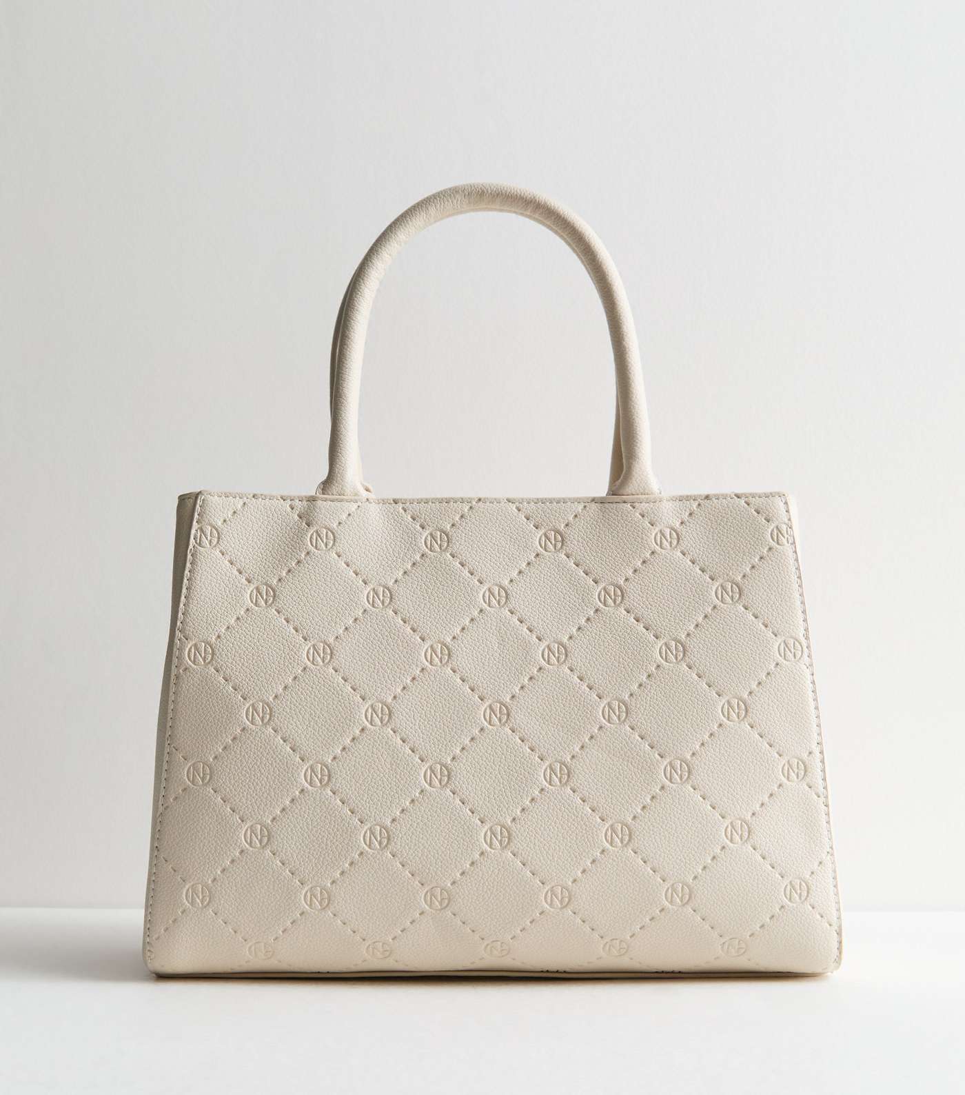 Cream Leather-Look Debossed Tote Bag Image 4