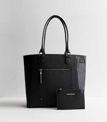 Black Leather-Look Tote Bag and Purse