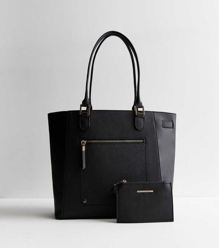 Black Leather-Look Tote Bag and Purse | New Look