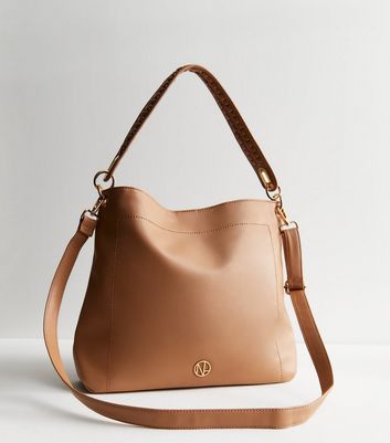 Tan Leather Look Braided Hobo Bag New Look