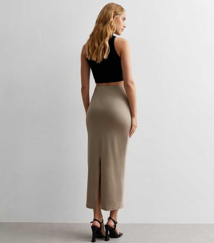 Mink Slinky Jersey High Waist Midi Skirt