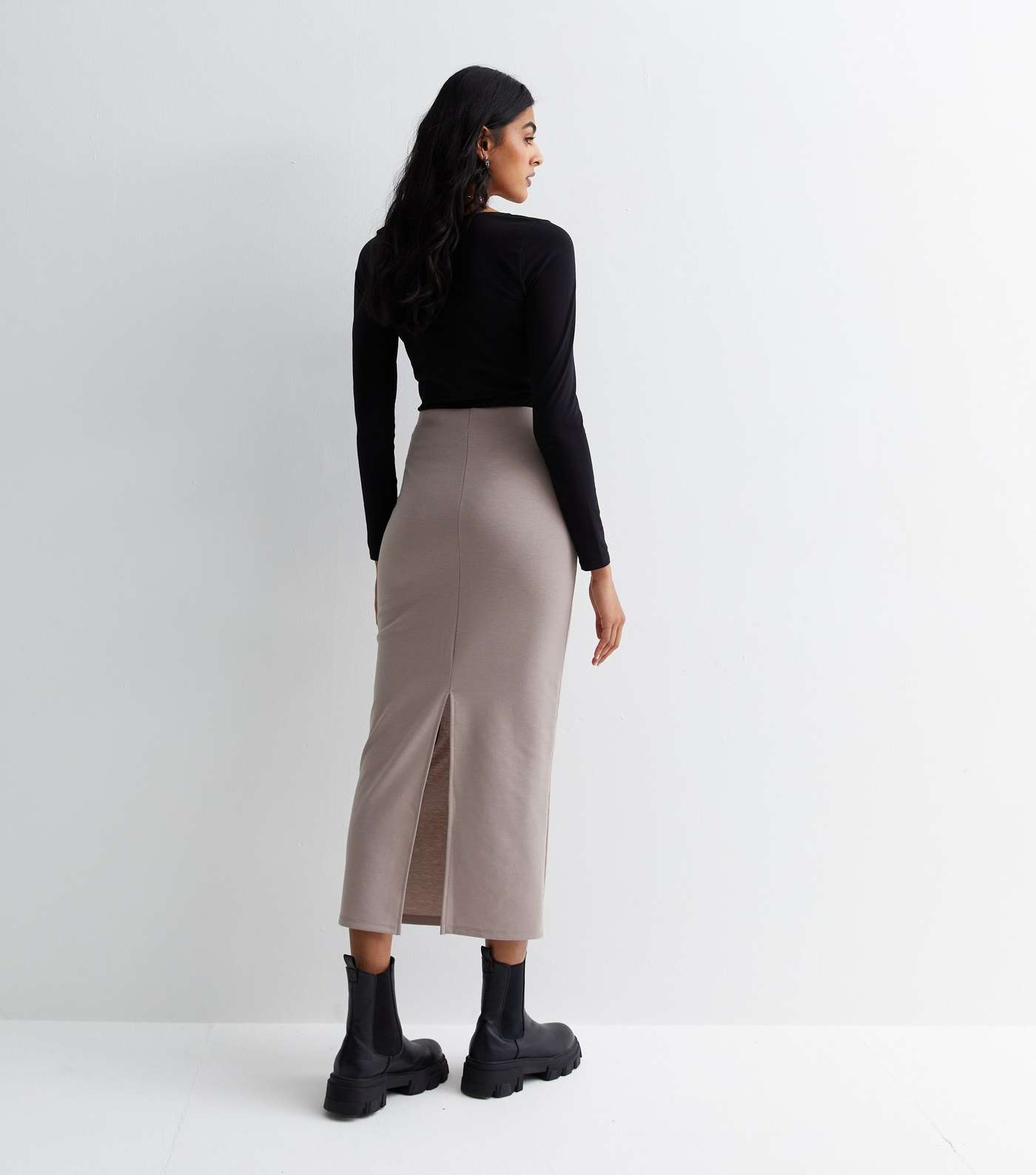 Stone Jersey Split Hem Midi Skirt Image 4