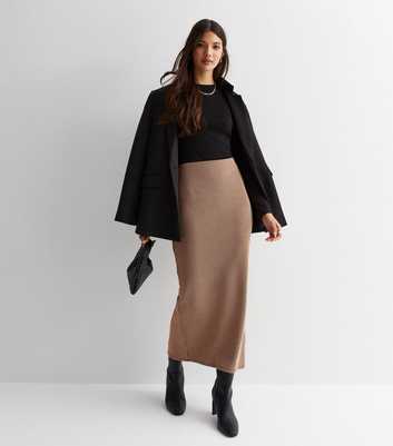 Light Brown Ribbed Jersey Midi Skirt