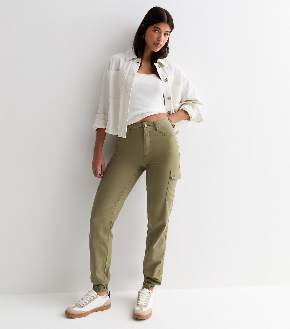 Women's Tall Khaki Denim Cuffed Cargo Trousers New Look