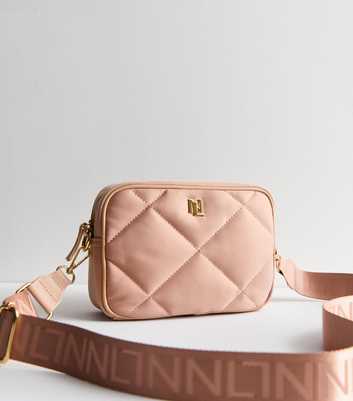 Light Pink Quilted Camera Cross Body Bag