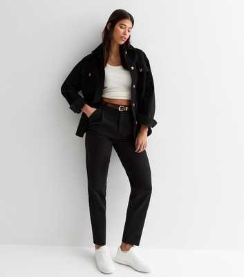 Tall Black Denim Belted Trousers
