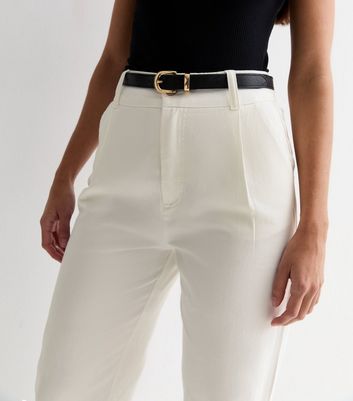 Tall Off White Denim Belted Trousers New Look