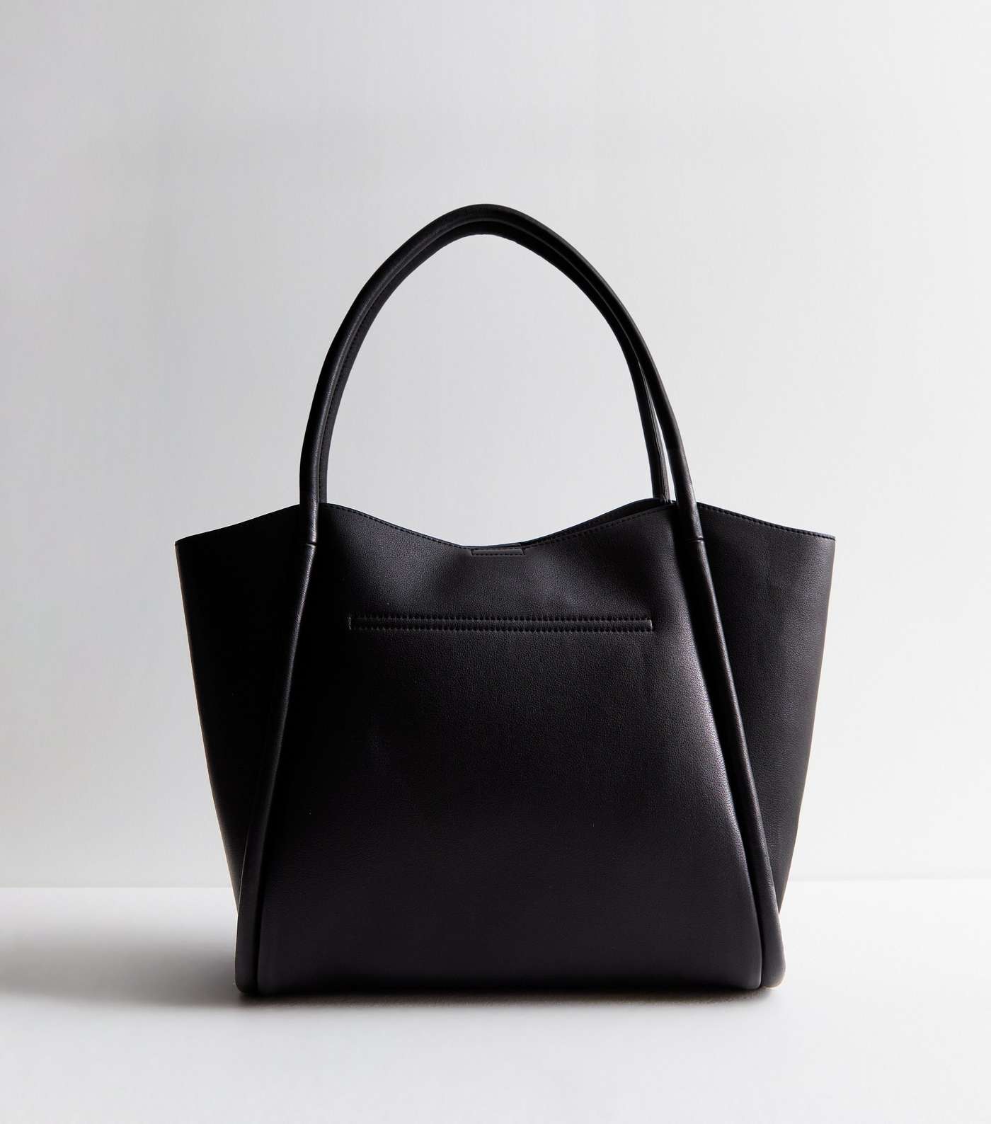 Black Leather-Look Rolled Seam Tote Bag Image 4