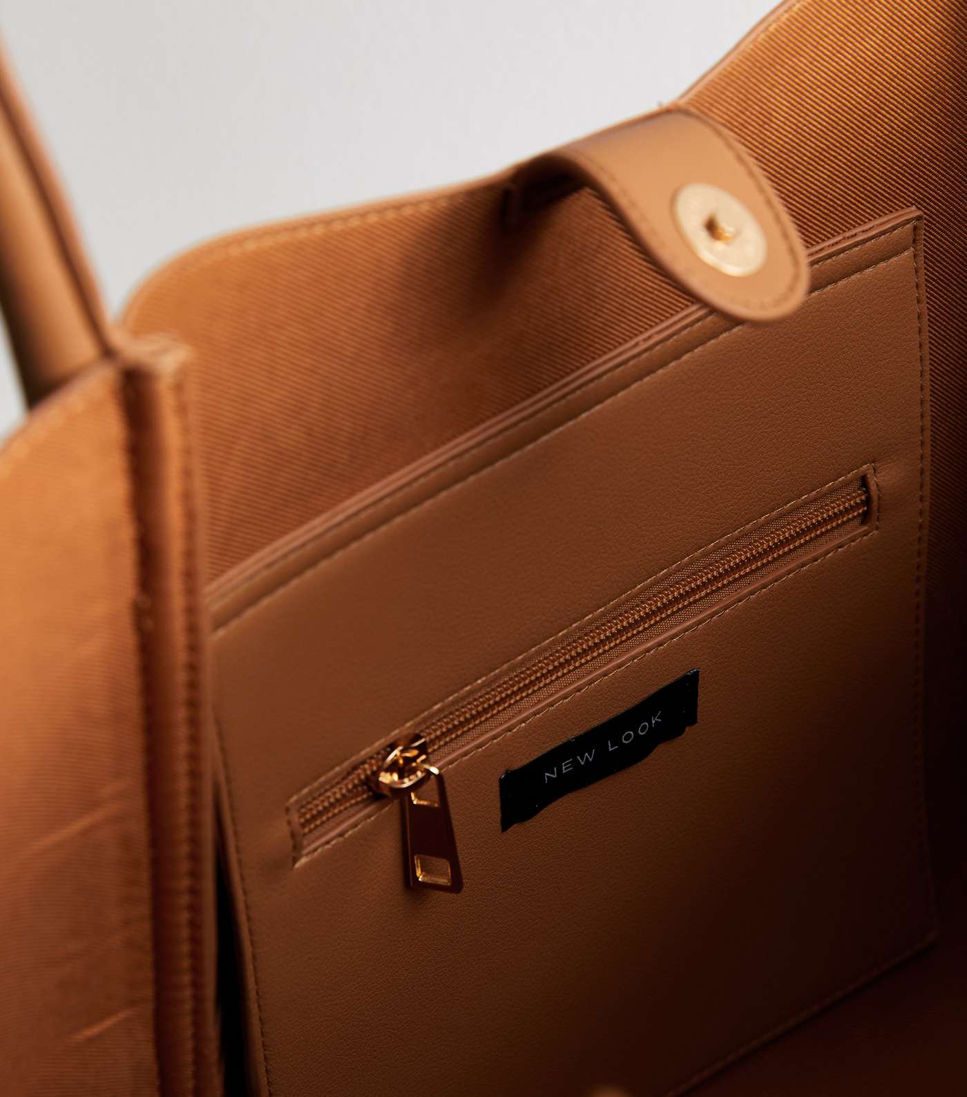 Tan Leather-Look Rolled Seam Tote Bag Image 5