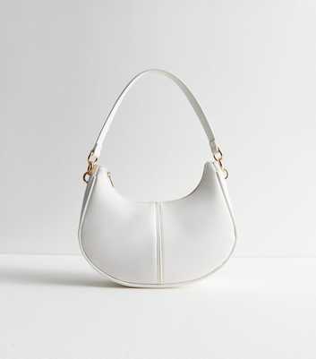 White Leather-Look Scoop Shoulder Bag