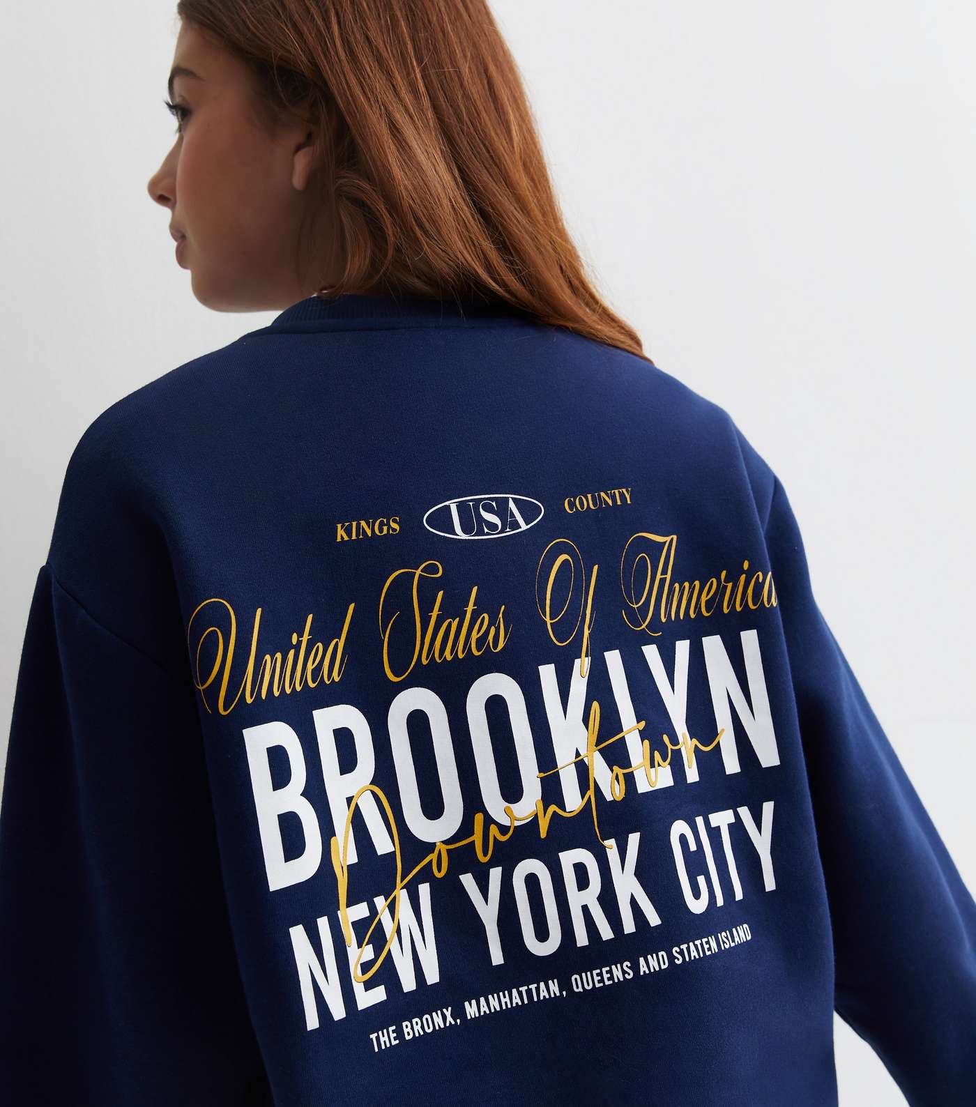 Girls Navy Brooklyn Front and Back Logo Sweatshirt Image 3