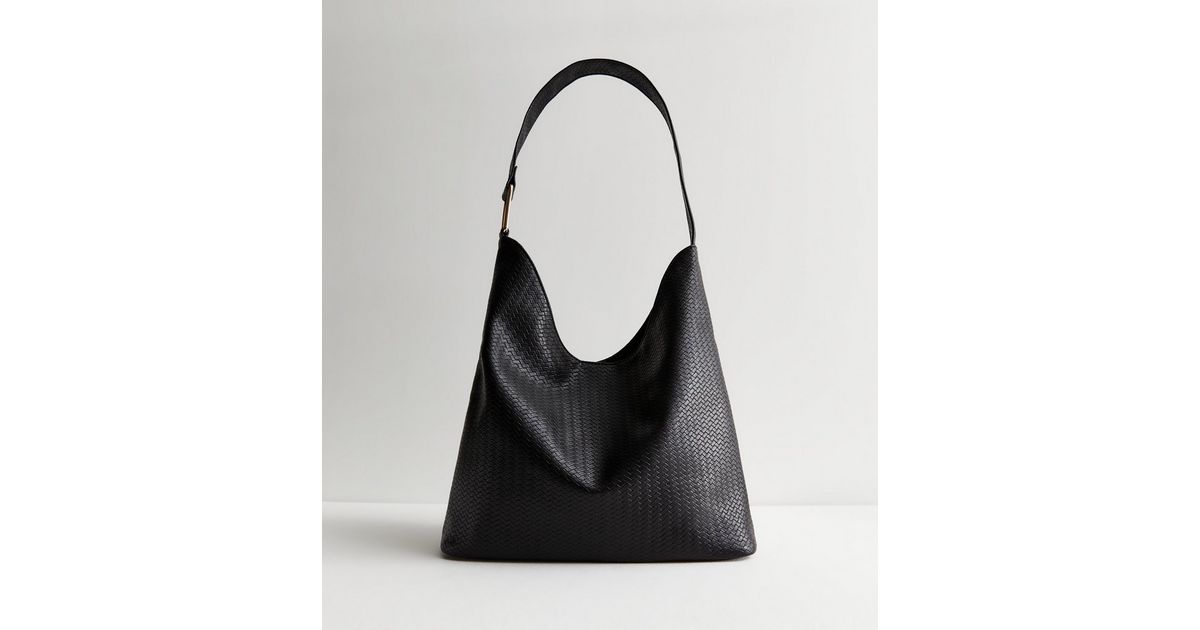 Black Woven LeatherLook Shoulder Bag New Look