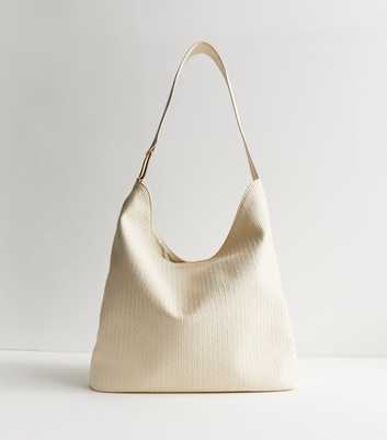 Cream Woven Leather-Look Shoulder Bag