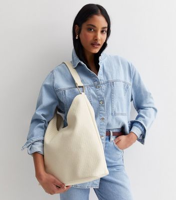 Cream Woven Leather-Look Shoulder Bag New Look Vegan