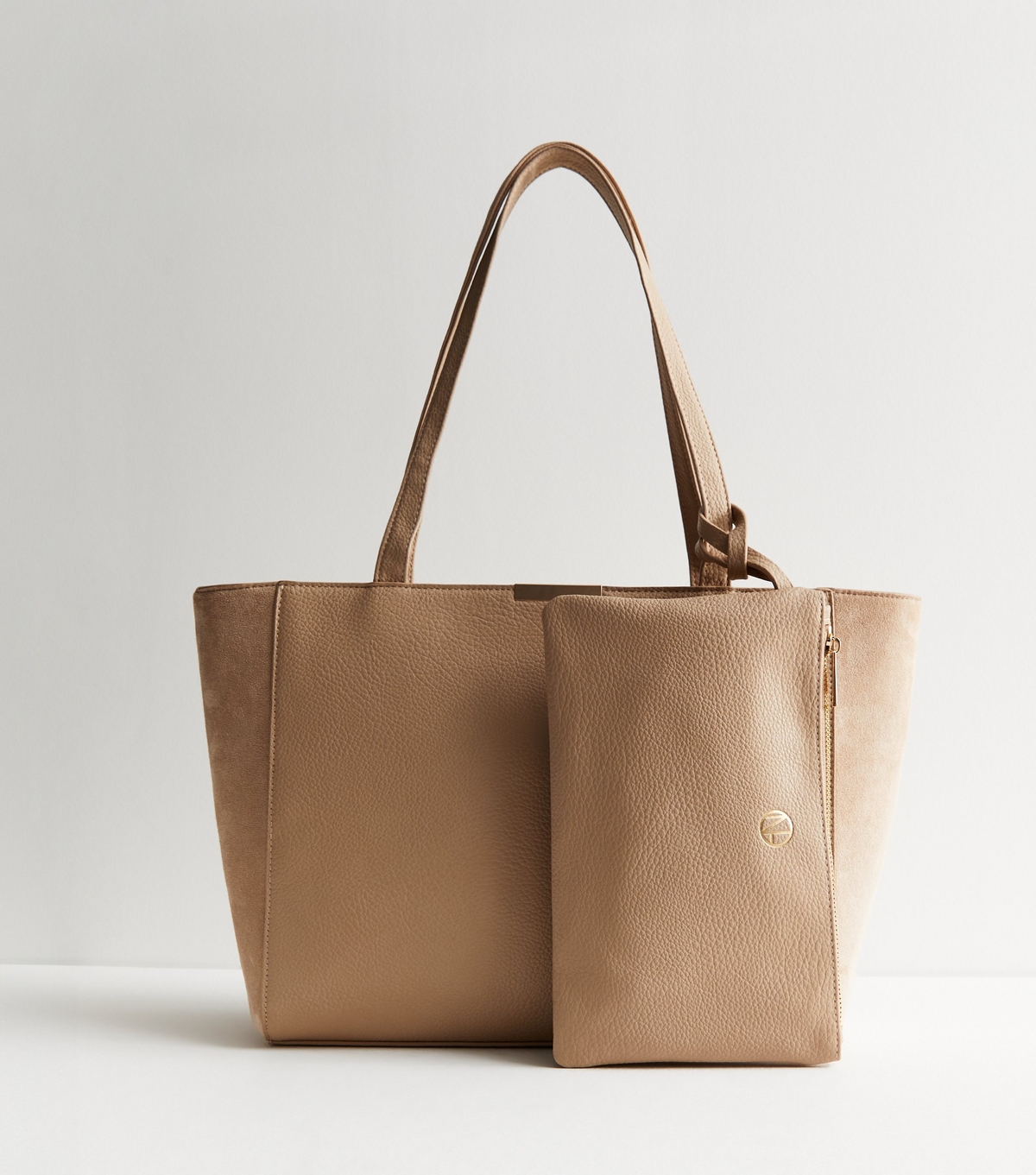 Camel Suedette Panel Tote Bag Duo New Look