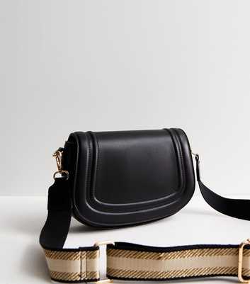 Black Leather-Look Webbed Strap Cross Body Saddle Bag