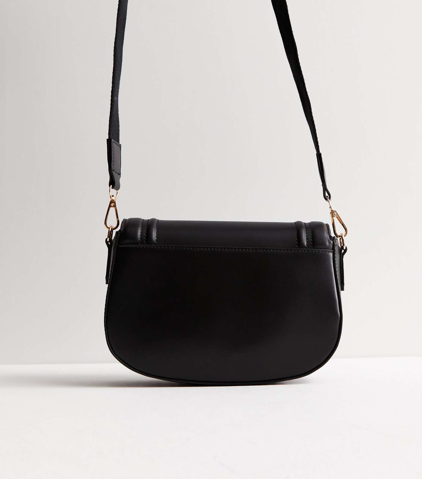Black Leather-Look Webbed Strap Cross Body Saddle Bag Image 4