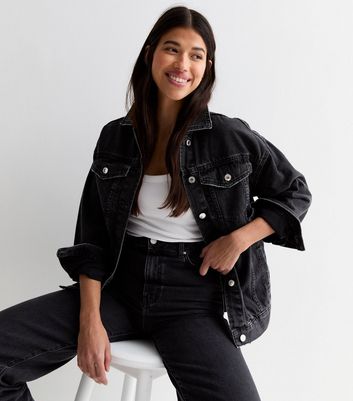 New look black shop oversized denim jacket