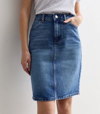 Blue Knee Length Cotton Denim Skirt New Look