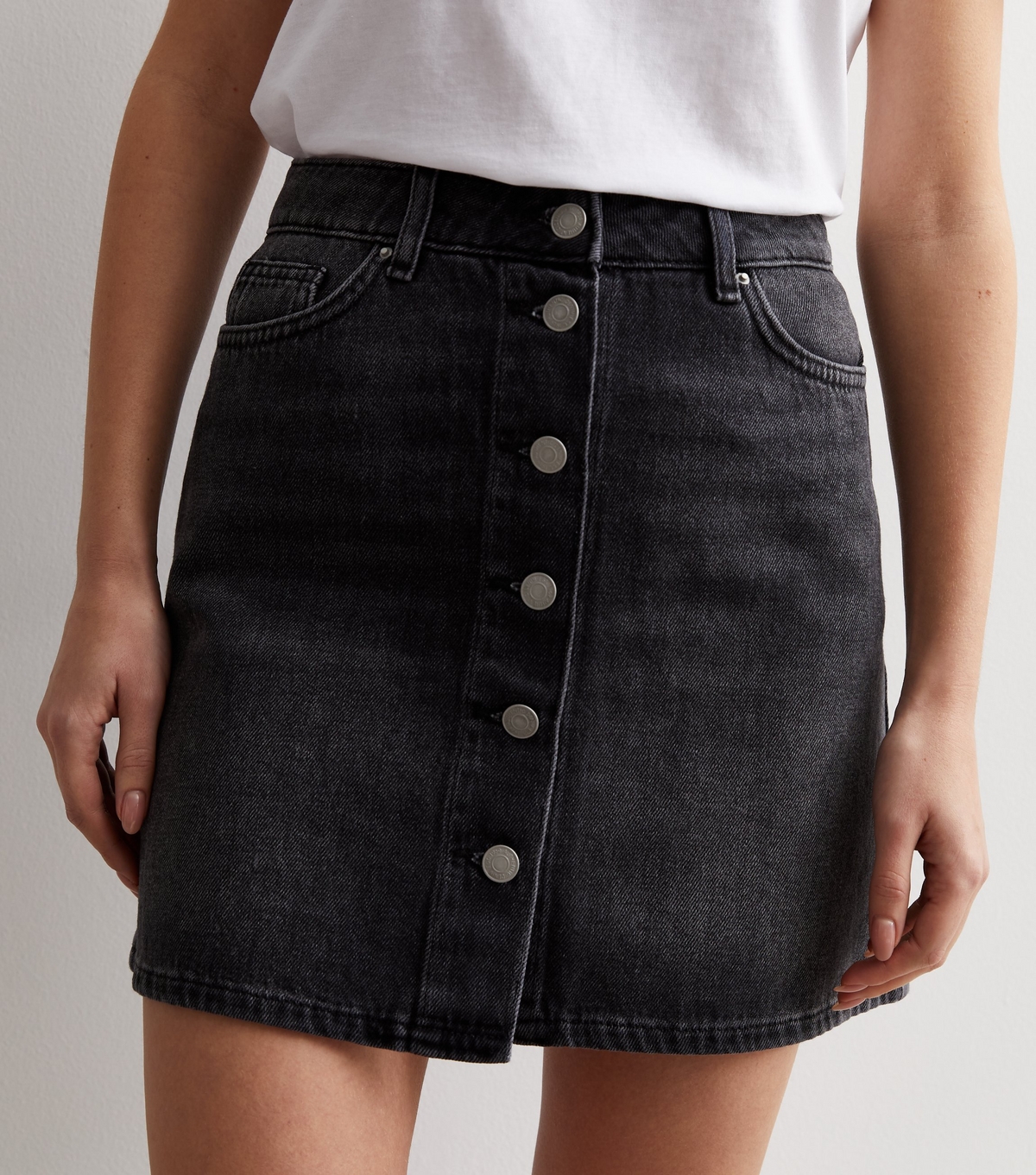 Women's Black Denim Button Front Mini Skirt New Look