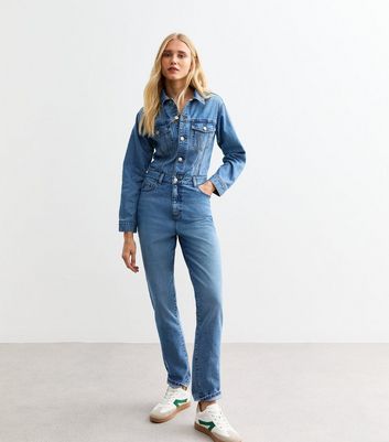 New look denim jumpsuit with zip in blue hotsell