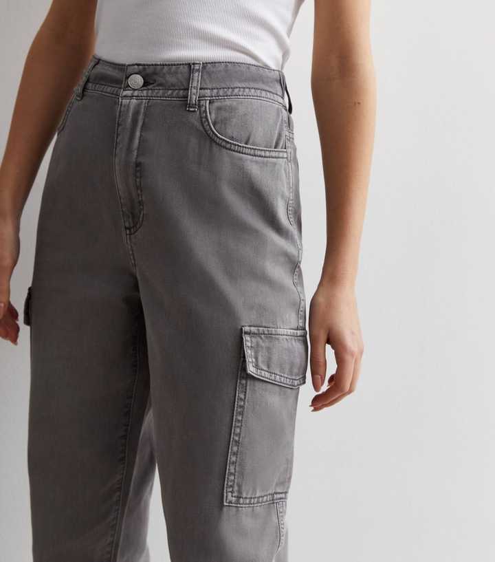 Grey Denim Cuffed Cargo Trousers | New Look