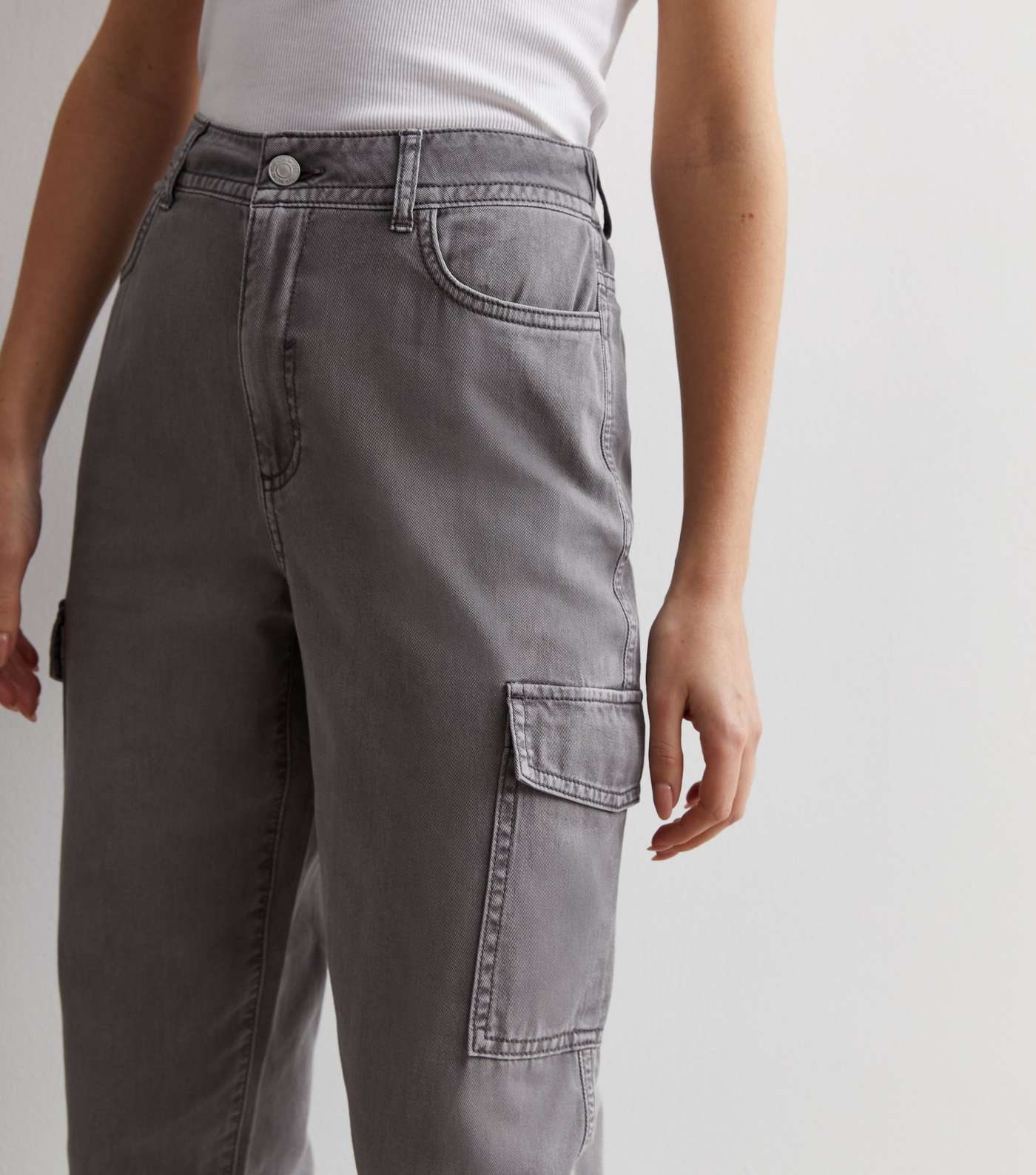 Grey Denim Cuffed Cargo Trousers Image 4