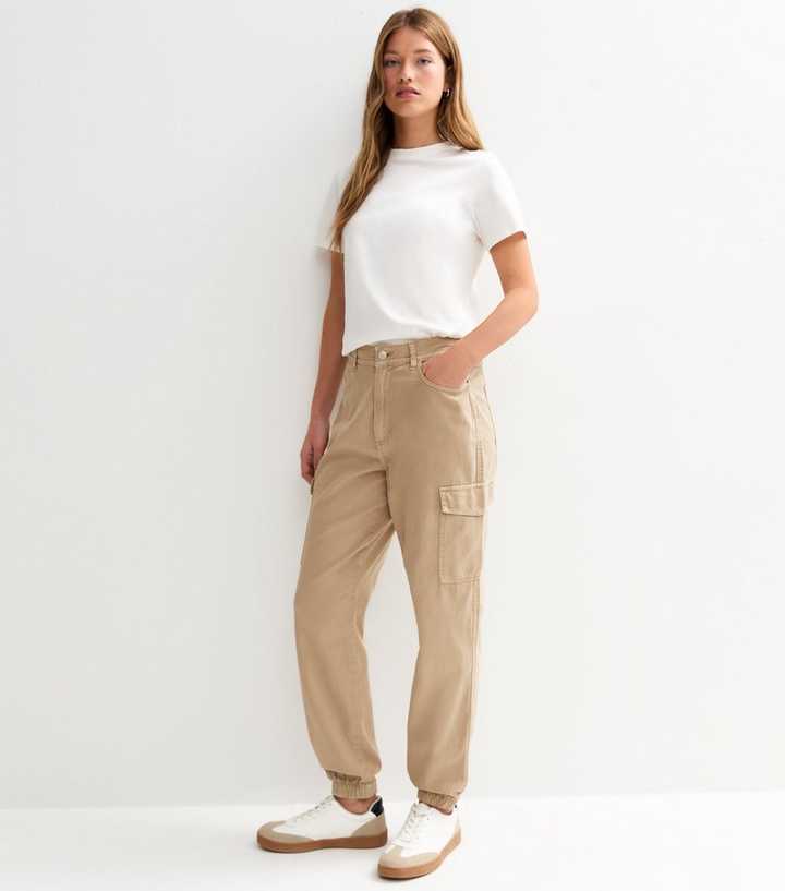 Stone Denim Cuffed Cargo Trousers