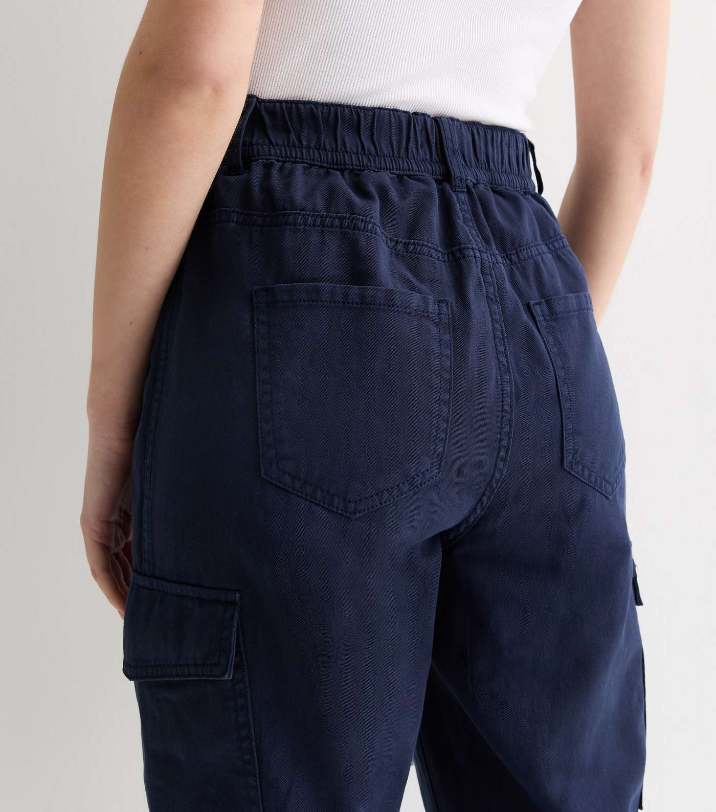 Navy Cotton Cuffed Tapered Cargo Trousers Image 4