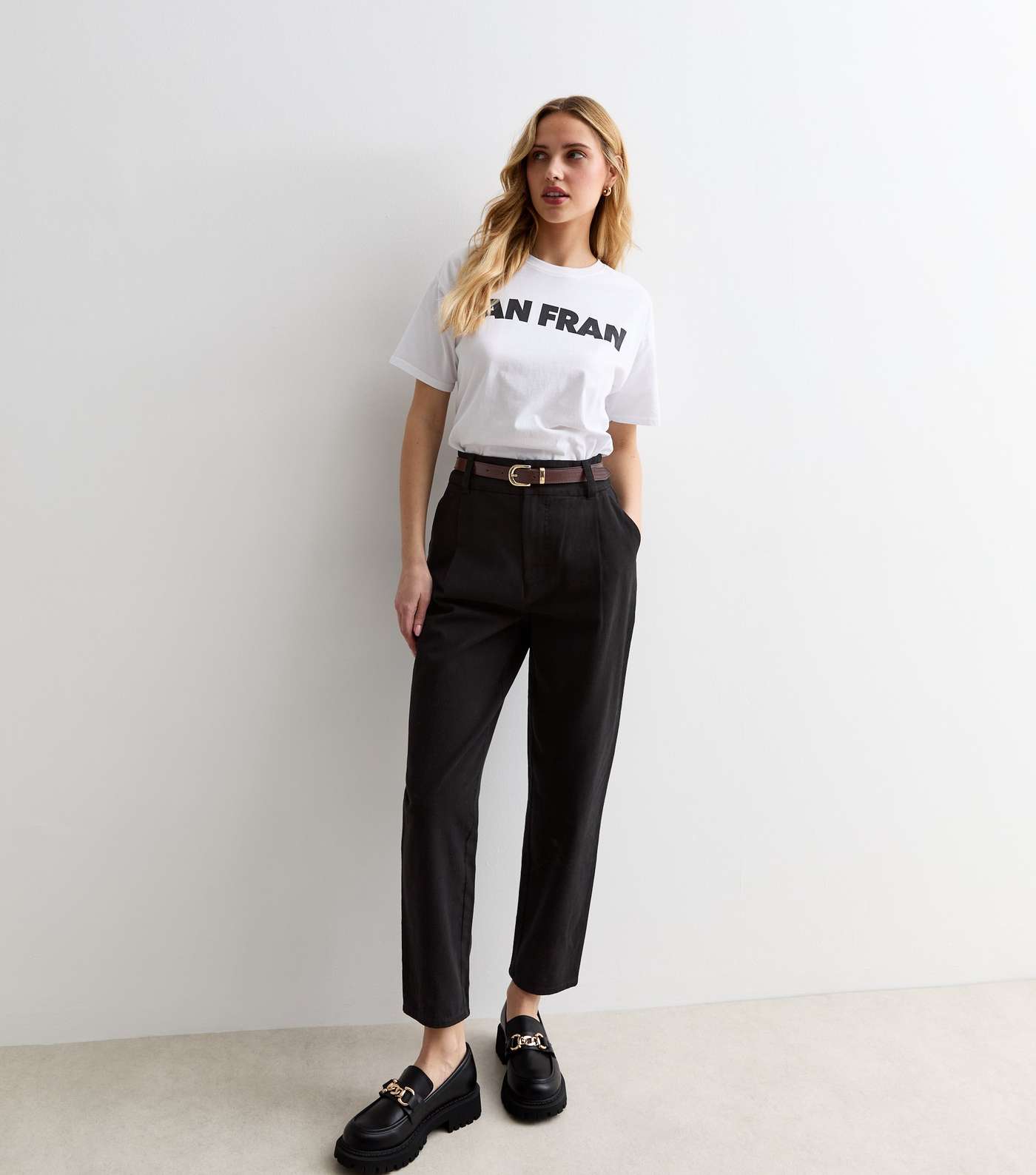 Black High Waist Tapered Cotton Trousers Image 3