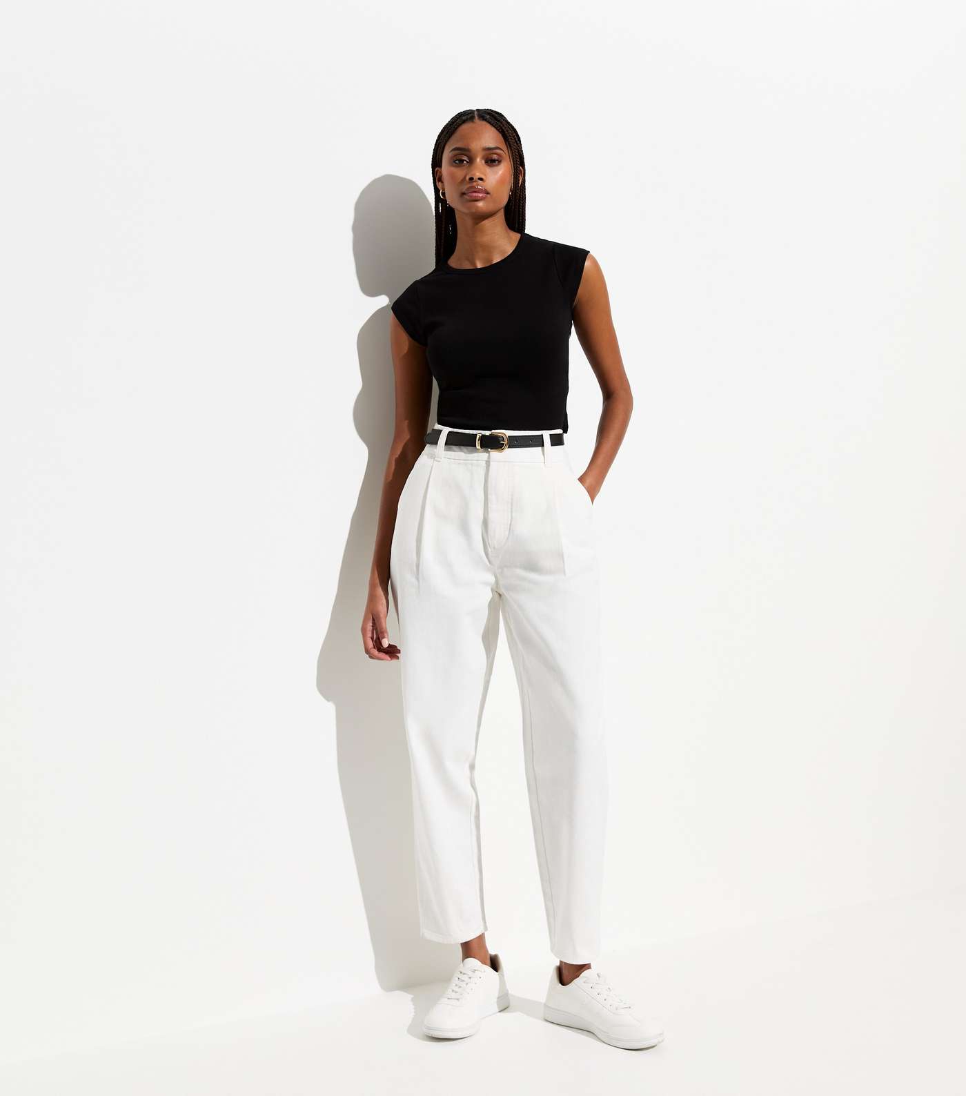 Off White High Waist Tapered Cotton Trousers Image 3