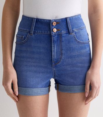 Bright Blue Denim High Waist Shorts New Look