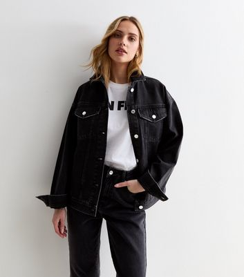 Black denim jacket new hot sale look