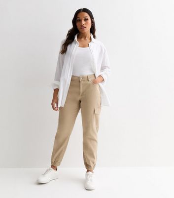 Petite Stone Denim Cuffed Cargo Trousers New Look