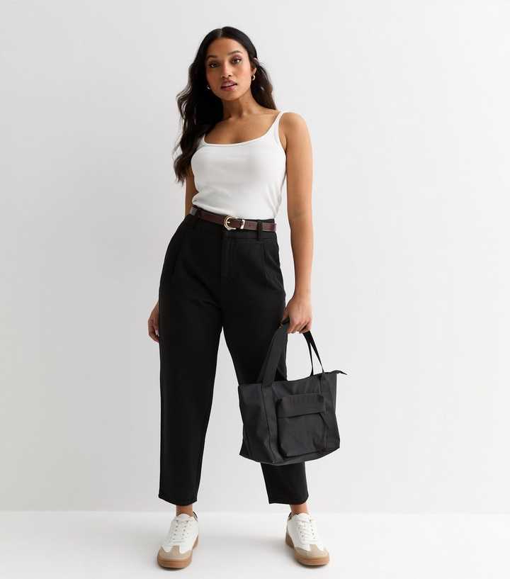 Petite Black Denim Belted Trousers